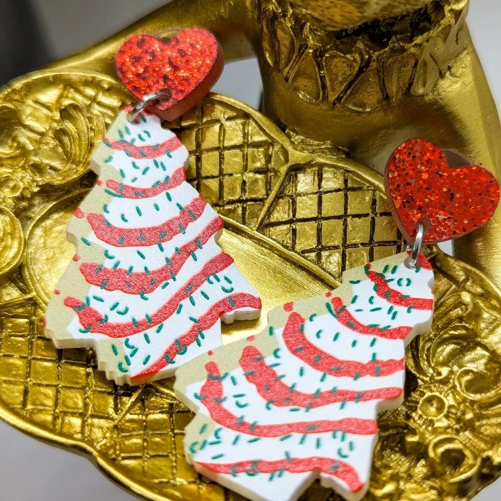 Christmas Tree Cake Drop Earrings Little Debbie Inspired Holiday Jewelry